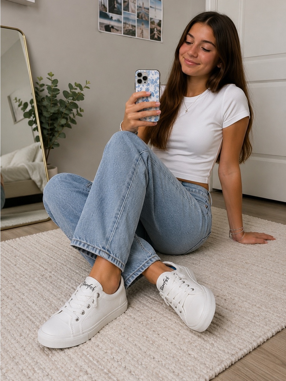 Blowfish White Low-Top Sneakers with Blue Insole
